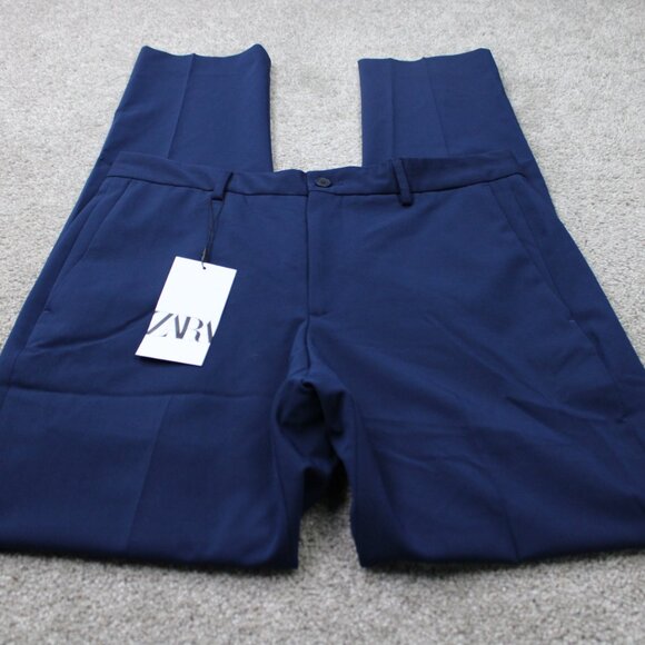 ZARA Dress Pants NWT Mens 32x32 Blue Polyester/Viscose Stretch Flat Front - Picture 2 of 15